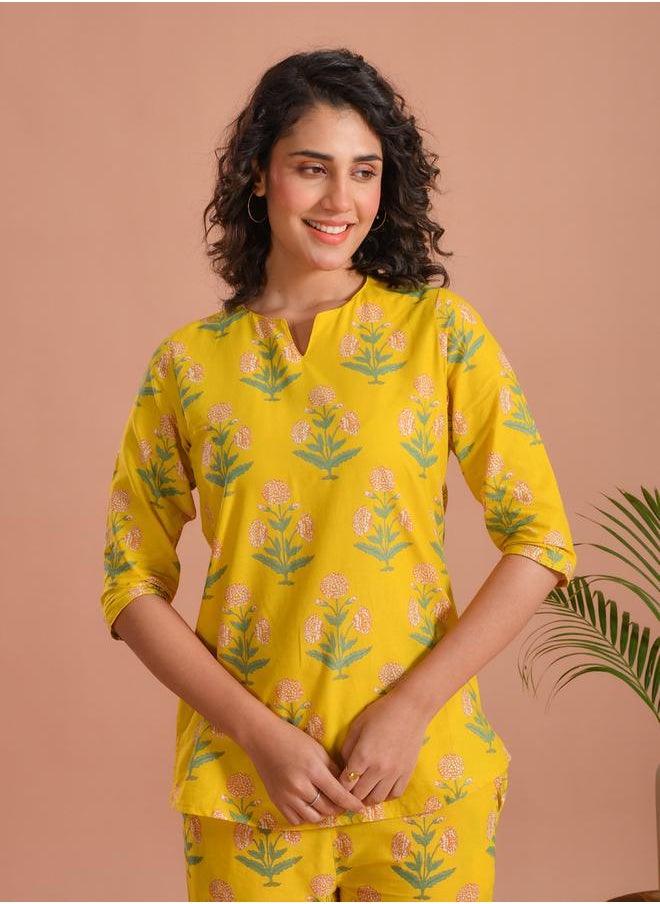 sanskrutihomes Pure Cotton Printed Notch Neck Top and Pyjama Set by Styli  - Image 5
