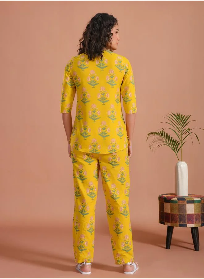 sanskrutihomes Pure Cotton Printed Notch Neck Top and Pyjama Set by Styli