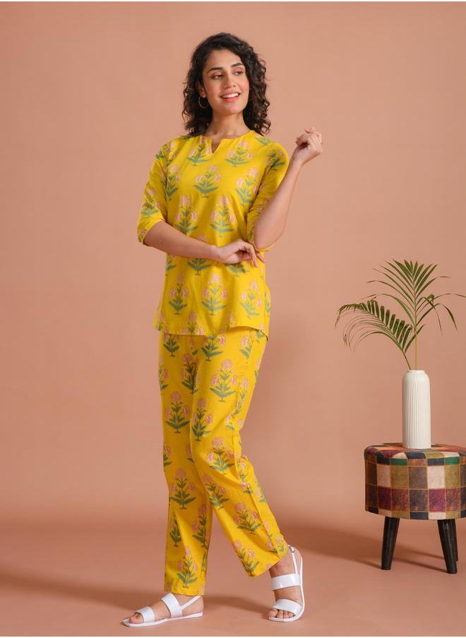 sanskrutihomes Pure Cotton Printed Notch Neck Top and Pyjama Set by Styli  - Image 3