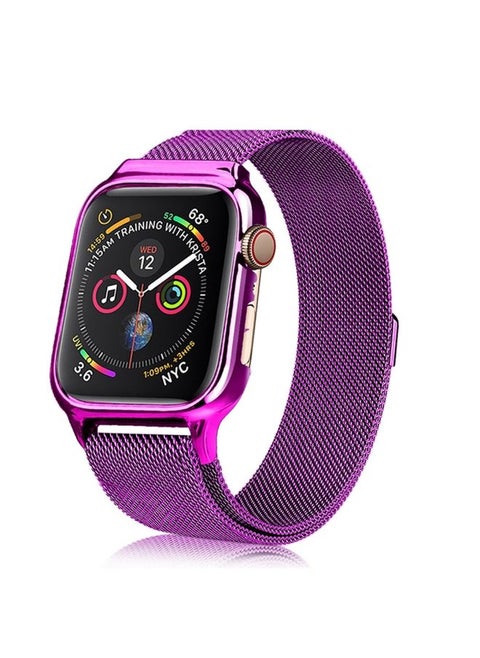 Replacement Strap Milanese Loop Magnetic Stainless Steel Watch Band With Frame for Apple Watch Series 4 / 5 40mm Purple
