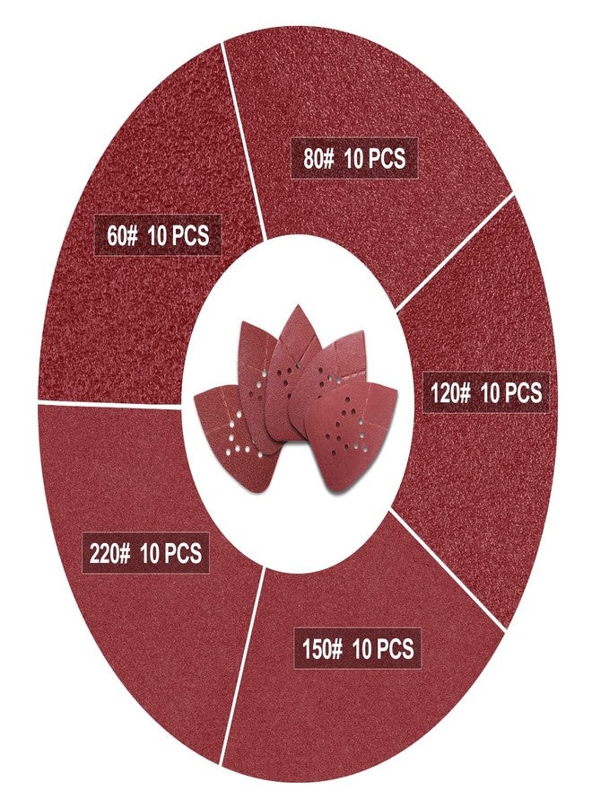 S SATC مجموعة من 50 قطعة من وسادات صنفرة الماوس من S SATC - ورق صنفرة يدوي بدرجات خشونة 60/80/120/150/220، صنفرة دقيقة بـ 12 فتحة - Image 2