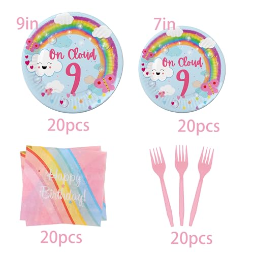 BEOXAGAR 40PCS On Cloud 9 Birthday Party Plteas On Cloud 9 Birthday Decorations For GirlsOn Cloud 9 Birthday Plates For GirlsOn Cloud 9 Cake Topper9th Birthday Party DecorationsOn Cloud 9 Balloons - Image 5