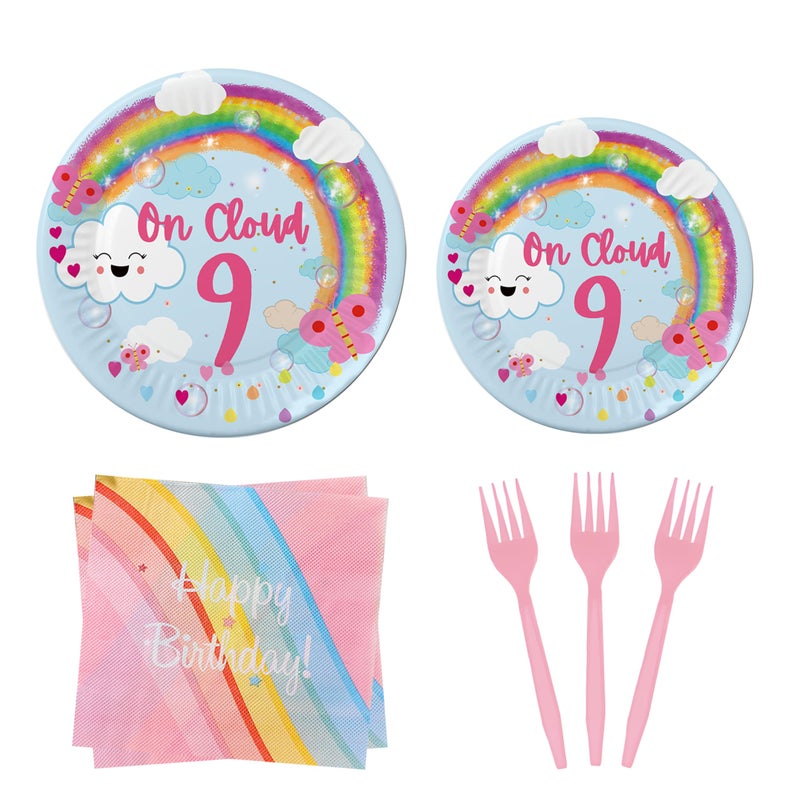 BEOXAGAR 40PCS On Cloud 9 Birthday Party Plteas On Cloud 9 Birthday Decorations For GirlsOn Cloud 9 Birthday Plates For GirlsOn Cloud 9 Cake Topper9th Birthday Party DecorationsOn Cloud 9 Balloons - Image 3