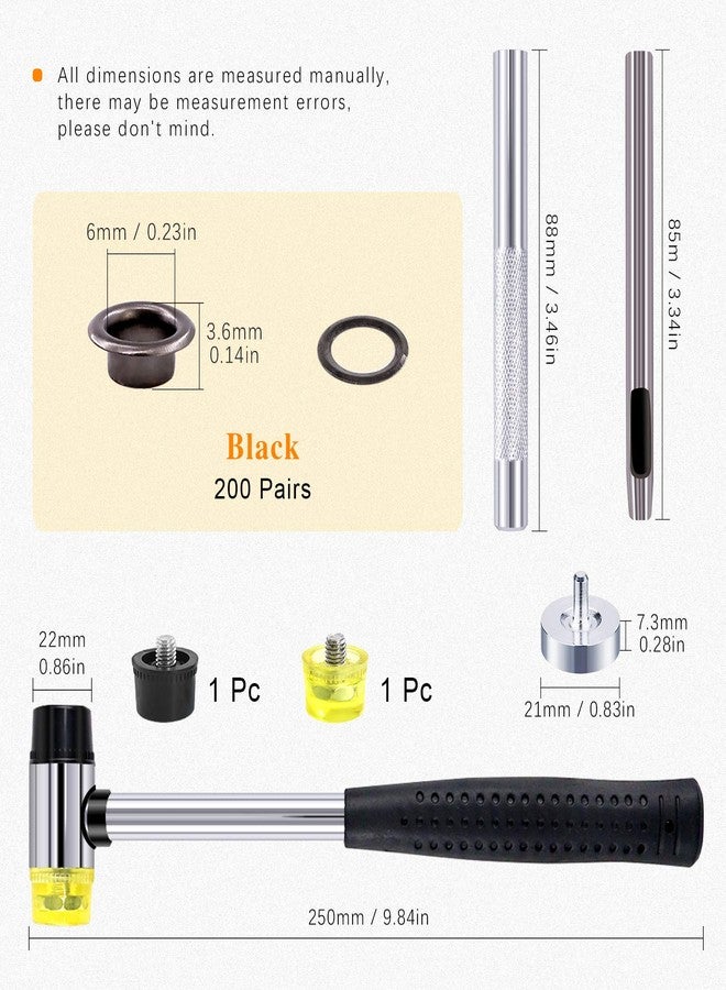 روستارك مجموعة متنوعة من حلقات التثبيت السوداء من Rustark، 200 قطعة، مقاس 1/4 بوصة، مع 4 أدوات تثبيت، ومجموعة فتحات معدنية مقاس 6 مم في صندوق تخزين للملابس والأحذية والحقائب والورق والجلد والحرف اليدوية ومشاريع DIY (أسود) - Image 2