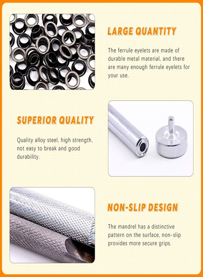 روستارك مجموعة متنوعة من حلقات التثبيت السوداء من Rustark، 200 قطعة، مقاس 1/4 بوصة، مع 4 أدوات تثبيت، ومجموعة فتحات معدنية مقاس 6 مم في صندوق تخزين للملابس والأحذية والحقائب والورق والجلد والحرف اليدوية ومشاريع DIY (أسود) - Image 3