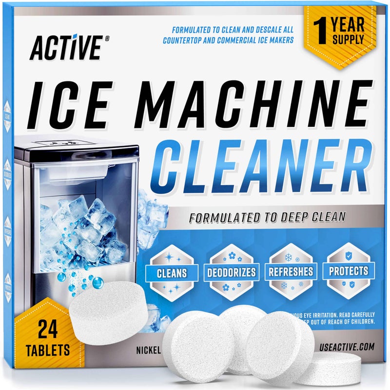Active ACTIVE Ice Machine Cleaner Maker Descaler 24 Clean Tablets Compatible with Frigidaire Opal GE Profile Kitchenaid Nickel Safe Scale Remover for Countertop Nugget Ice Makers Bulk 1 Year Supply 