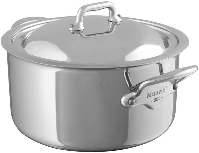 MCOOK 5PLY POLISHED STAINLESS STEEL STEW PAN WITH LID AND CAST STAINLESS STEEL HANDLES 92QT MADE IN FRANCE