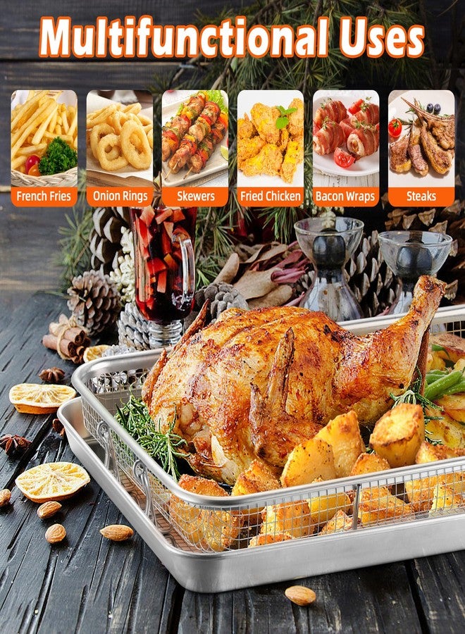 تيم فار سلة قلي هوائي من تيم فار للفرن، سلة وصينية من الفولاذ المقاوم للصدأ مقاس 16 × 12 بوصة، رف قلي هوائي للفرن مع صينية خبز للطهي والخبز والشواء، شديدة التحمل وآمنة للغسل في غسالة الأطباق - Image 5