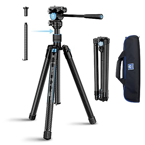 SIRUI Carbon Fiber Tripod Lightweight 2lbs with Panoramic Fluid Head, 59.8” Compact Camera Tripod Quick Release Leg Setup, Reversible Center Column, Reverse Folding Legs, Max Load 11lbs - Traveler X - Image 1