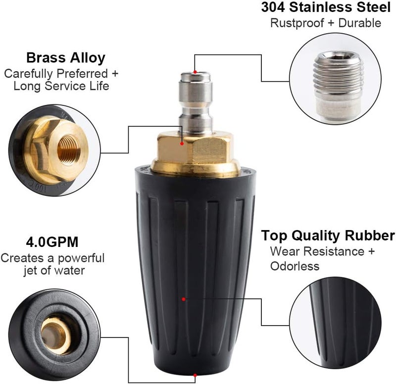 AURORA CAR فوهات غسالة الضغط AURORA CAR، فوهة توربو لغسالة الضغط بقوة 4000 PSI كحد أقصى، فوهة دوارة مع موصل سريع 1/4 بوصة لتنظيف الأسطح الطوب والخرسانة والفينيل، 4.0 جالون في الدقيقة، فتحة 4.0. مواد مصقولة صلبة - Image 5
