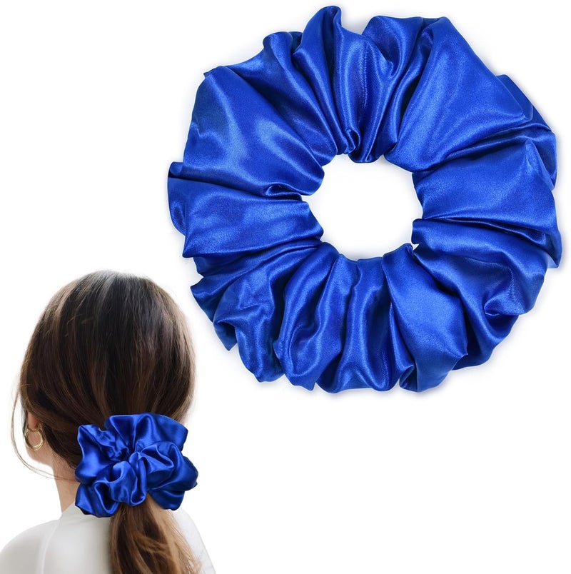 CEELGON Royal Blue Big Satin Scrunchie6.5 Inches Jumbo Scrunchies Silky Hair Ties Oversized Ponytail Holderfor Thick Curly Hair Extra Large Hair Accessories for Women (Royal Blue) - Image 1