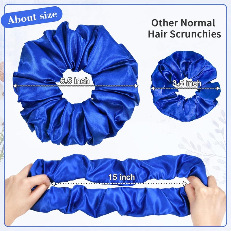 CEELGON Royal Blue Big Satin Scrunchie6.5 Inches Jumbo Scrunchies Silky Hair Ties Oversized Ponytail Holderfor Thick Curly Hair Extra Large Hair Accessories for Women (Royal Blue) - Image 2