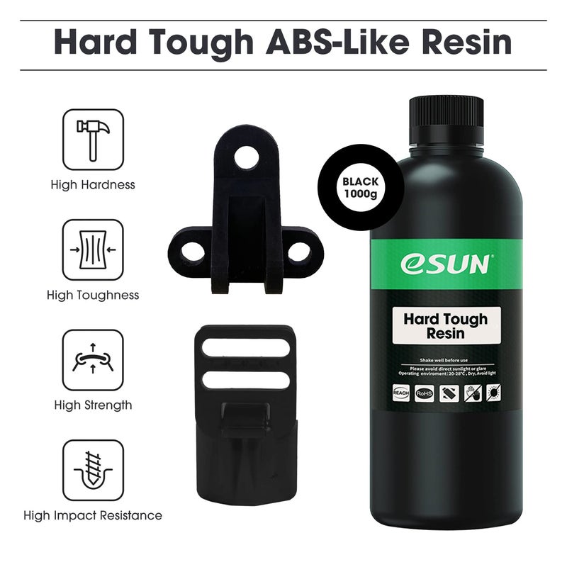 eSUN 405nm LCD 3D Printer Rapid Resin UV Curing Resin ABS-Like Rapid Resin Hard Tough Resin High Impact High Tough Photopolymer Resin for Photon UV Curing LCD 3D Printer, Plastic Bottle, 1000g Black - Image 2