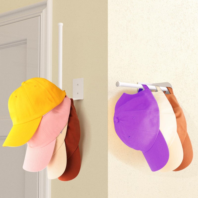 Durmmur 2 Pack White Hat Racks for Baseball Caps, Stainless Steel Hat Organizer for Baseball Cap, Hat Holder Storage Organizer, Hat Hanger Strong Adhesive/Wall Drilled for Door, Bedroom, Closet(8.26 in) - Image 5