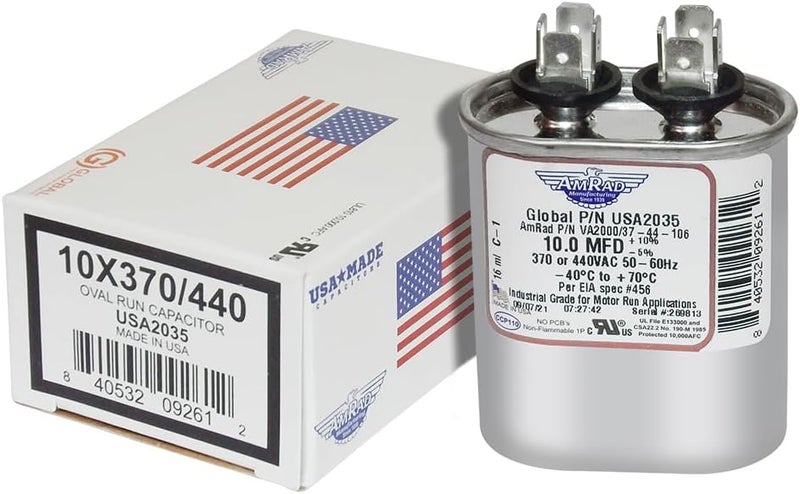 AMRAD 10 uf/Mfd Oval Universal Capacitor Replacement USA2035 for 370/440 VAC - Image 2