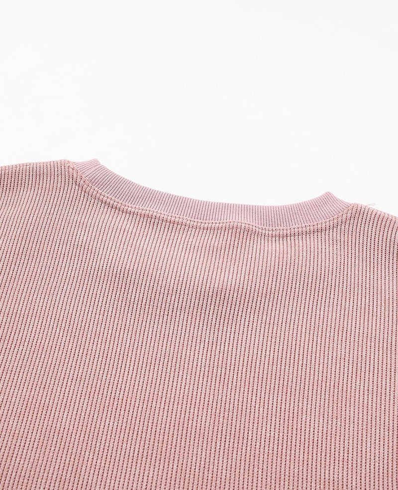 SELINK Womens Crewneck Oversized Corduroy Corded Sweatshirt Long Sleeve Casual Pullover Tops Pink-M - Image 5