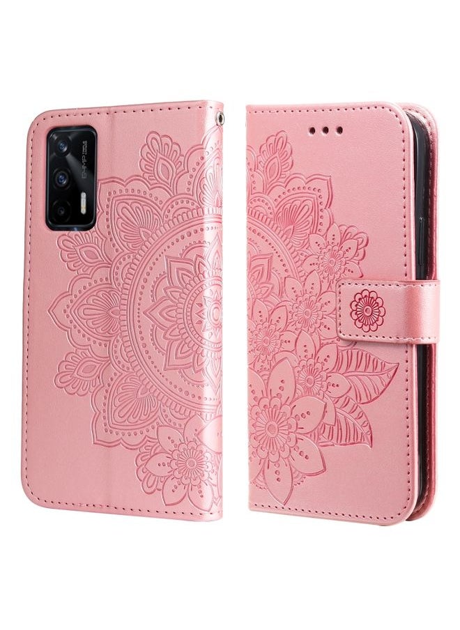 HuHa Case Cover For Realme GT Master / Realme Q3 Pro 7-petal Flowers Embossing Pattern Horizontal Flip PU Leather Case with Holder & Card Slots & Wallet & Photo Frame Rose Gold 