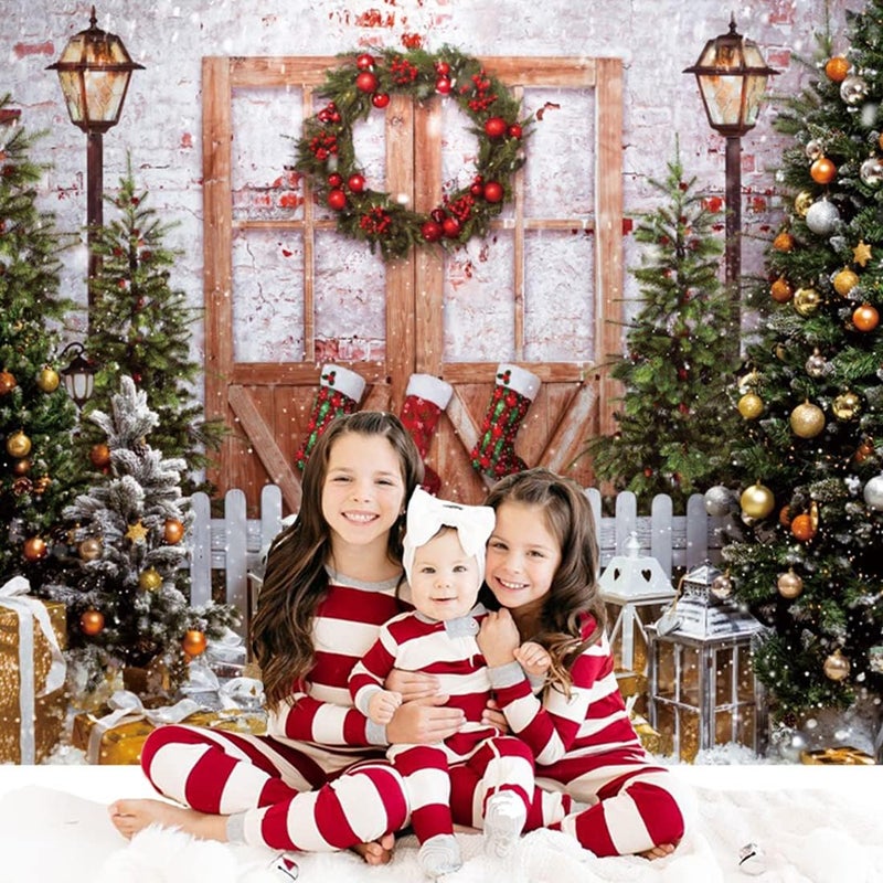 BPA Merry Christmas Barn Door Backdrop for Photography, 7X5ft Xmas Tree Door Snow Scene Gift Wall Floor Party Photo Background - Image 3