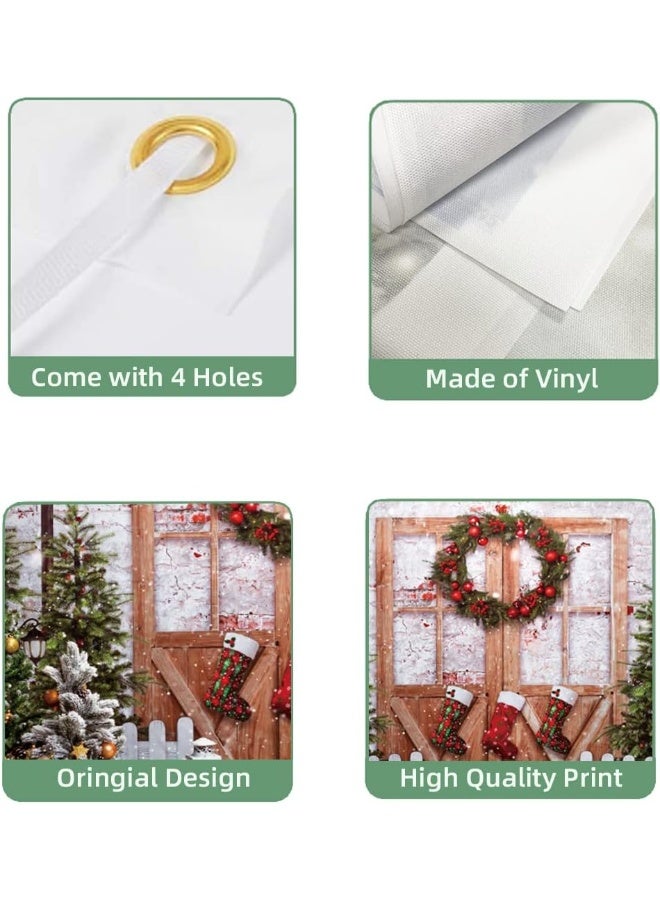 BPA Merry Christmas Barn Door Backdrop for Photography, 7X5ft Xmas Tree Door Snow Scene Gift Wall Floor Party Photo Background - Image 2