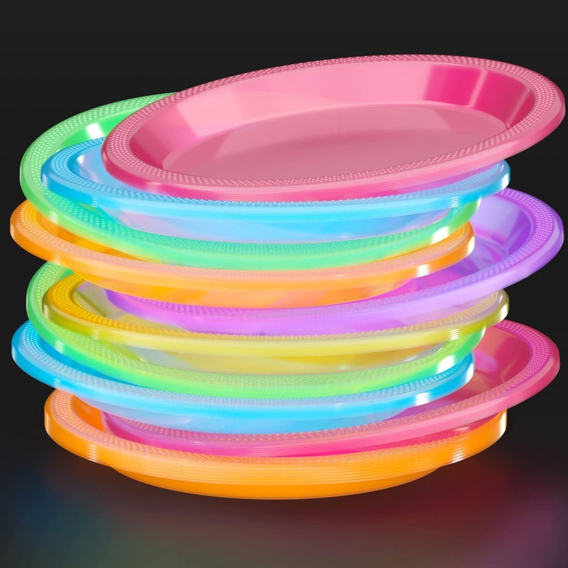 Exquisite Black Light Glow Party Plates 60 Party Plates Size 9 Inch Assorted Colors Food Safe Material Blacklight Reactive Neon Plates Disposable Plastic Plates For Birthday Parties