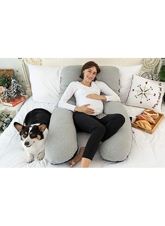Meiz - Pregnancy Pillow Cooling Pregnancy Pillows For Sleeping Full Body Pregnancy Pillow With Reversible Cooling Jersey Cover And Velvet Cover Blue And Grey - Image 1