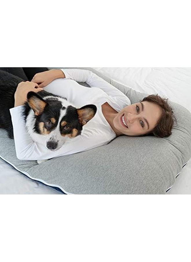 Meiz - Pregnancy Pillow Cooling Pregnancy Pillows For Sleeping Full Body Pregnancy Pillow With Reversible Cooling Jersey Cover And Velvet Cover Blue And Grey - Image 1