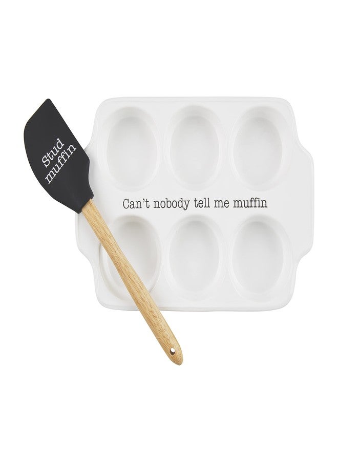 Mud Pie Circa Muffin Tray and Spatula Set, White, 12" x 8" - Image 1