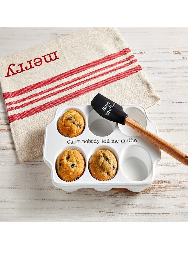 Mud Pie Circa Muffin Tray and Spatula Set, White, 12" x 8" - Image 2