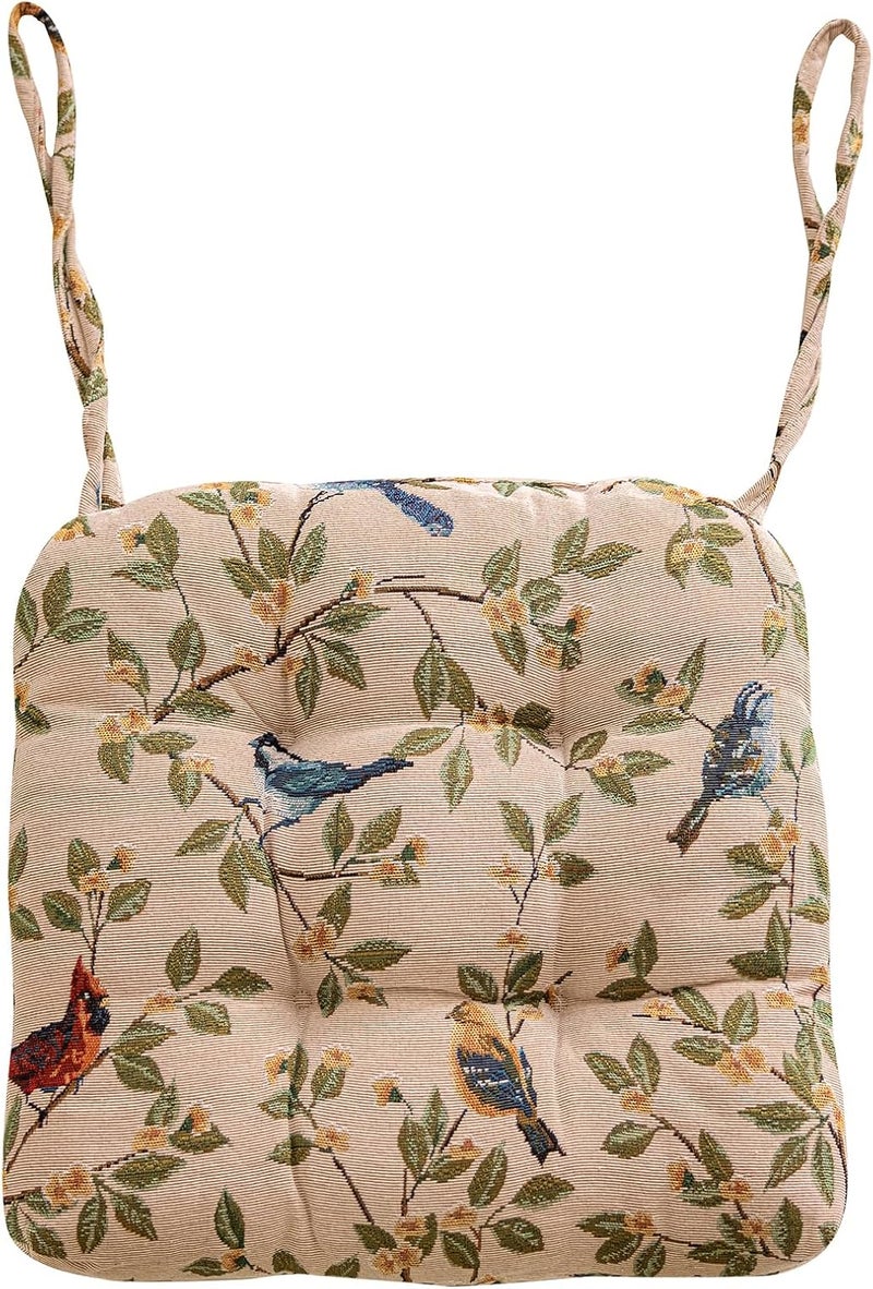 vctops Farmhouse Bird Print Chair Cushions with Ties U-Shaped Soft Comfortable Chair Pads Non Slip Seat Cushions for Indoor Dining Room and Kitchen Chairs (White,16"x16") - Image 1
