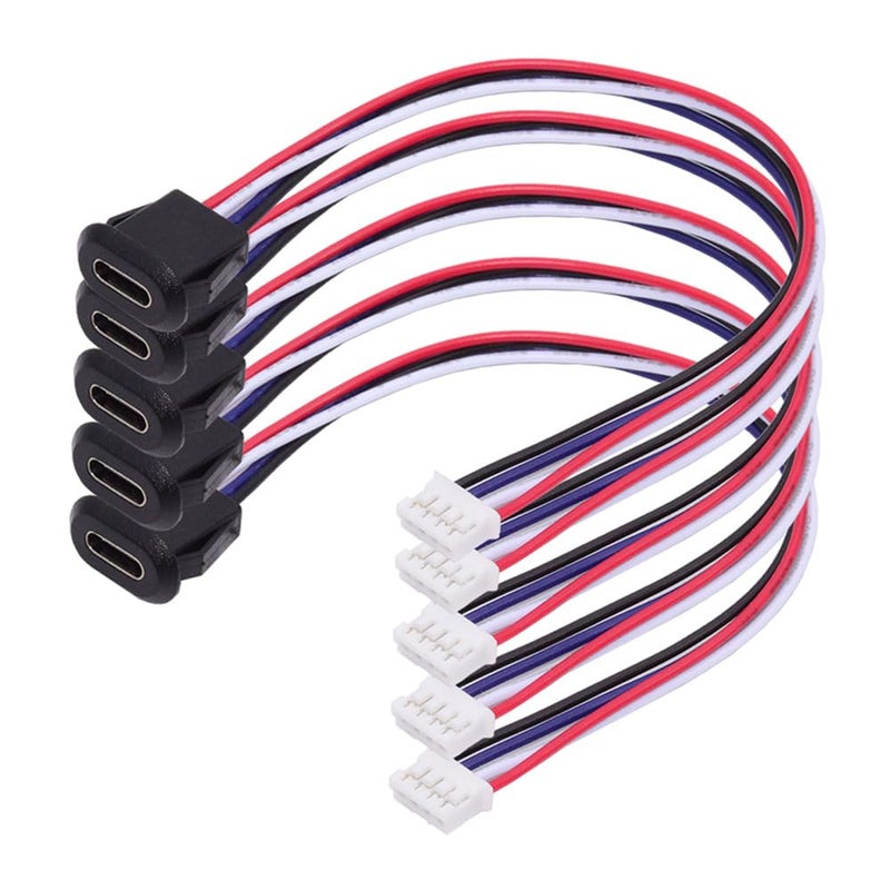 xiwai 5pcsSet DIY OEM Type C Female Socket to 4Pin Header Cable TypeC to 4P Waterproof Terminal Wire with Pitch20mm Latch Mount Type USB C Pigtail DC 5V Extension Power Cable - Image 2