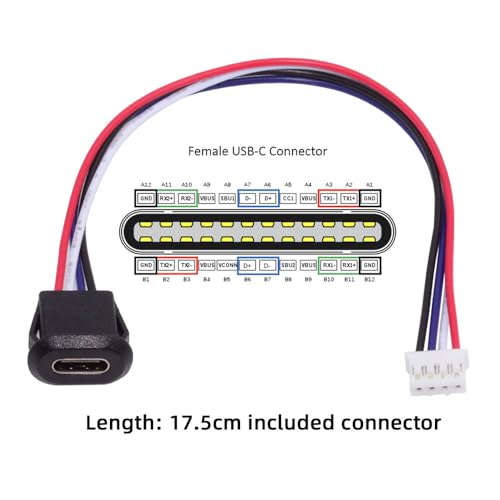 xiwai 5pcsSet DIY OEM Type C Female Socket to 4Pin Header Cable TypeC to 4P Waterproof Terminal Wire with Pitch20mm Latch Mount Type USB C Pigtail DC 5V Extension Power Cable - Image 3
