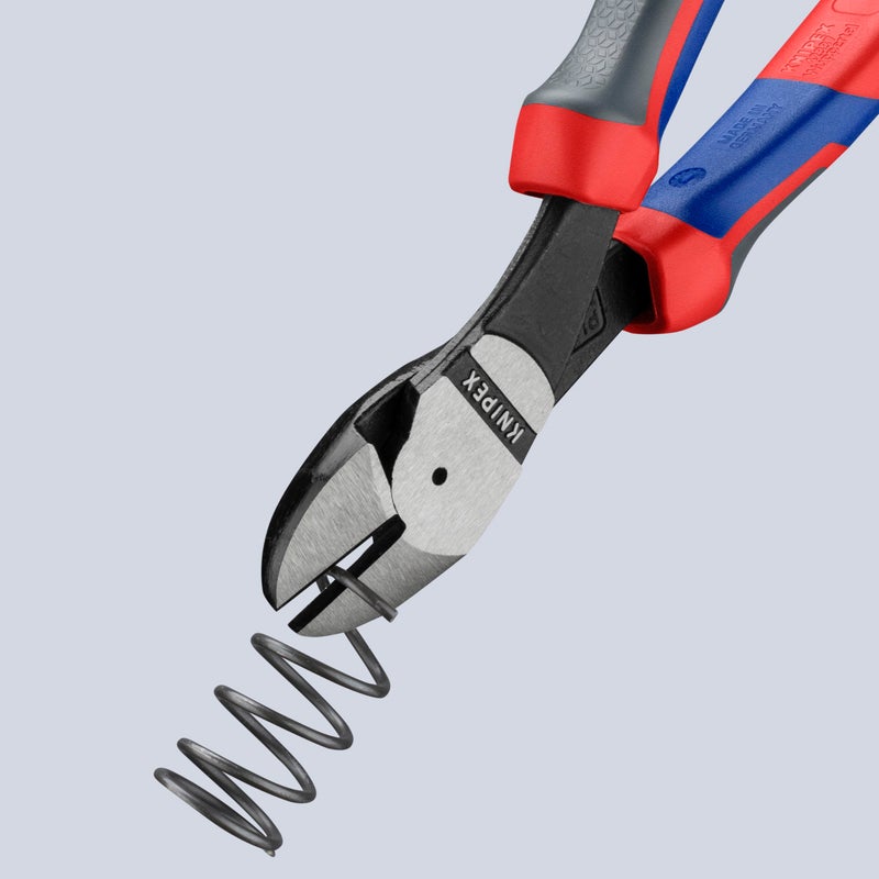 KNIPEX 74 22 200 Comfort Grip High Leverage Angled Diagonal Cutter, 8-Inch, Angled, Comfort Grip - Image 3