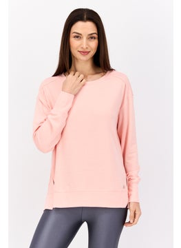 Women Sportswear Fit Round Neck Long Sleeve Outdoor Sweatshirt, Pink