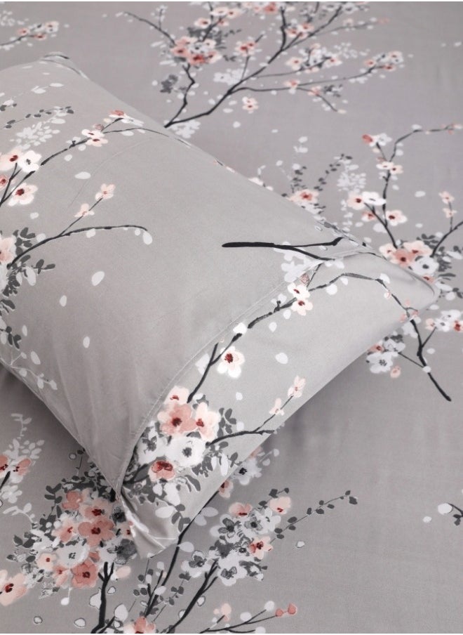 LUNA Home King Size 6 Piece Duvet Cover Set Grey Plum Blossom Bedding Set.  - Image 5