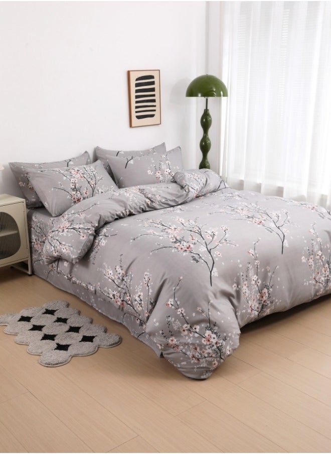 LUNA Home King Size 6 Piece Duvet Cover Set Grey Plum Blossom Bedding Set.  - Image 2