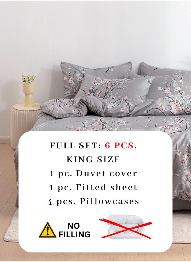 LUNA Home King Size 6 Piece Duvet Cover Set Grey Plum Blossom Bedding Set.  - Image 3