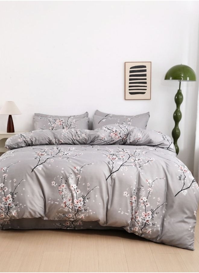 LUNA Home King Size 6 Piece Duvet Cover Set Grey Plum Blossom Bedding Set.  - Image 1