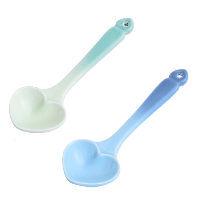 Nordic Gradient Green Ceramic Heart Shaped Dessert Spoon Ice Cream Scoop Stirring Tool - Image 4