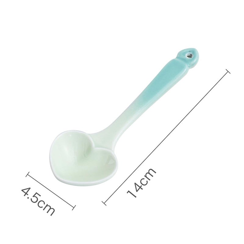 Nordic Gradient Green Ceramic Heart Shaped Dessert Spoon Ice Cream Scoop Stirring Tool - Image 3