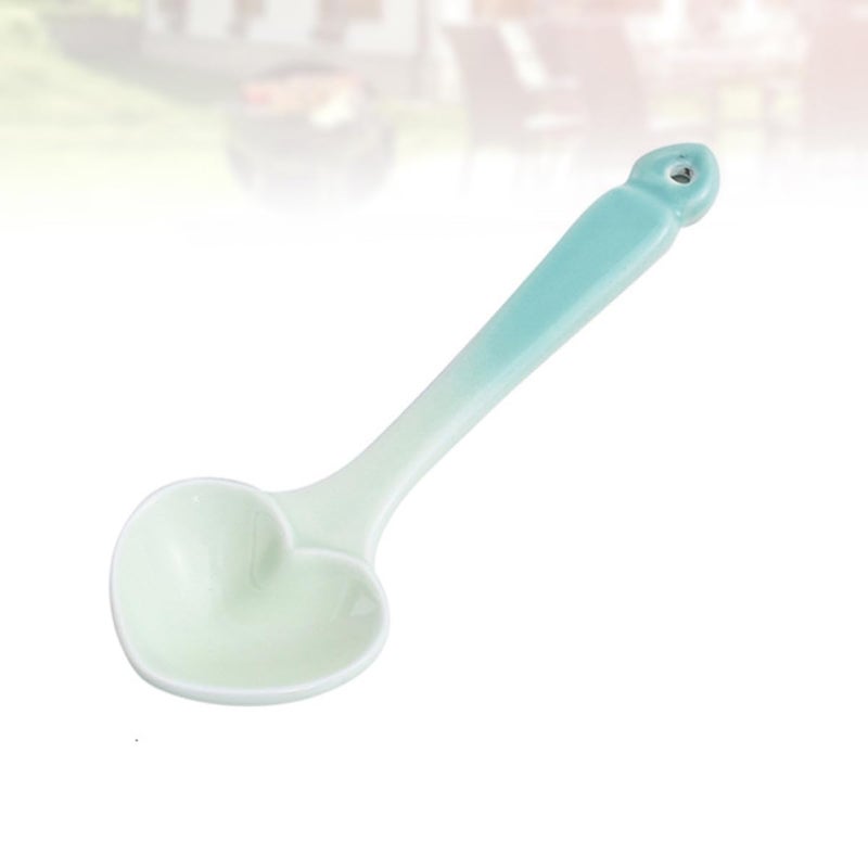 Nordic Gradient Green Ceramic Heart Shaped Dessert Spoon Ice Cream Scoop Stirring Tool - Image 5