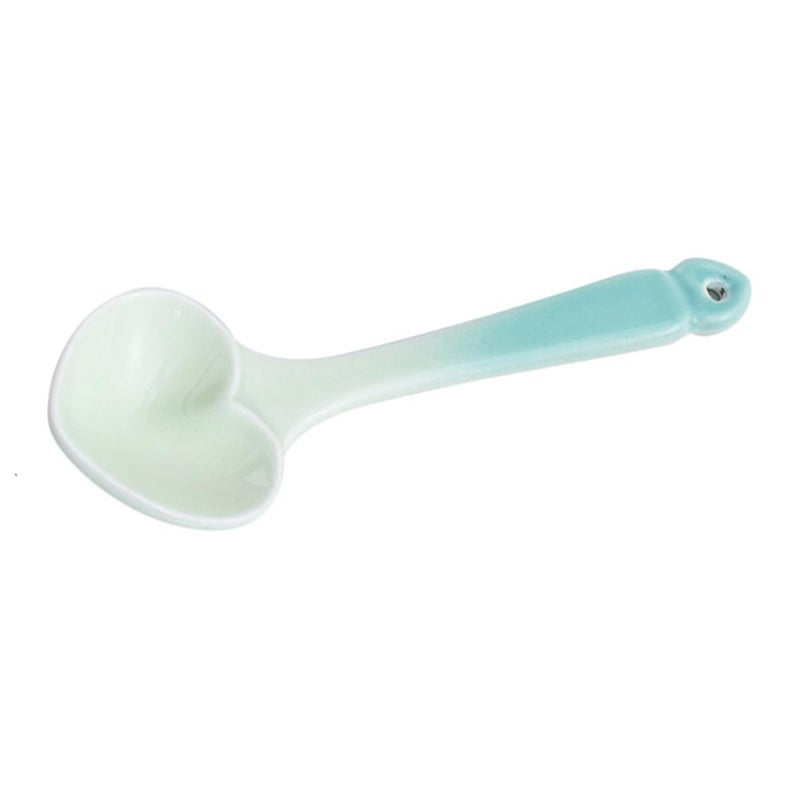 Nordic Gradient Green Ceramic Heart Shaped Dessert Spoon Ice Cream Scoop Stirring Tool - Image 2