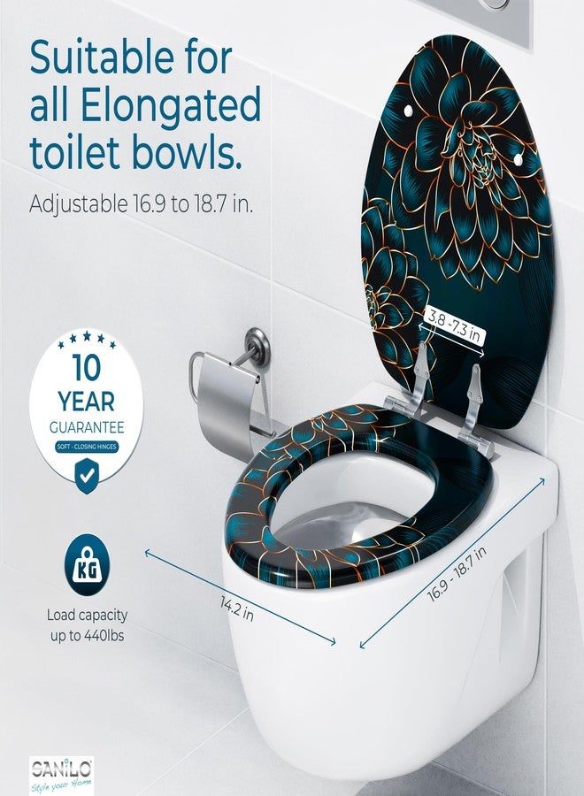 SANILO Wooden Toilet Seat with Soft Close [ELONGATED] - Decorative, Quiet & Slow Close Molded Wood Seat - With Strong Bumpers & Hinges - Adjustable Fit - Dahlia - Image 4