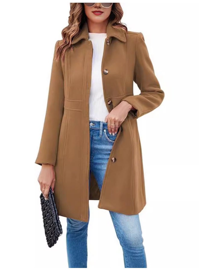 Trade New Women's Elegant Single-breasted Long-sleeved Laps Winter Coat Pea Coat
