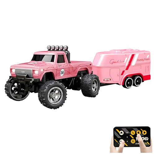 Flashstar Mini Rc Truck 164 Scale Monster Truck Remote Control Car with Lights 24Ghz Remote Control SpeedSteering Adjustable Pink - Image 1