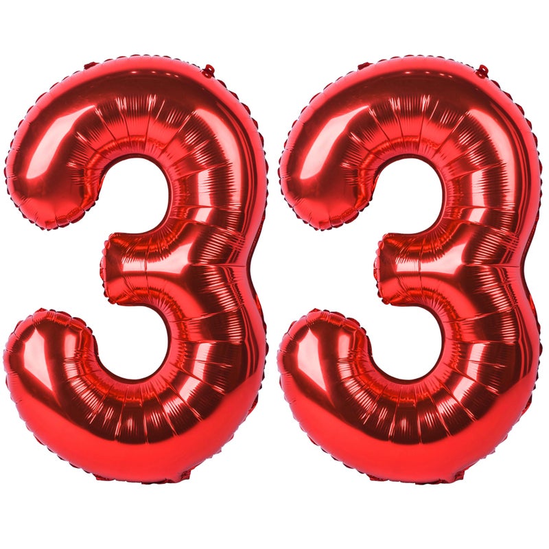 CHANGZHONG 40 Inch Red Number 33 Balloon Giant Helium Polyester Film 33th Birthday Girl Boy Self Inflating Digit ThirtyThree For Anniversary Celebration Baby Shower New Year Engagement Party Decoration - Image 3
