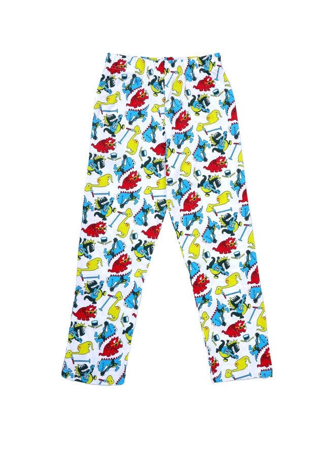 KiddoPanti Boys Cotton All-Over Dino Print Pyjama Pant With Single Pocket, White Dino - 4-6Y - Image 1