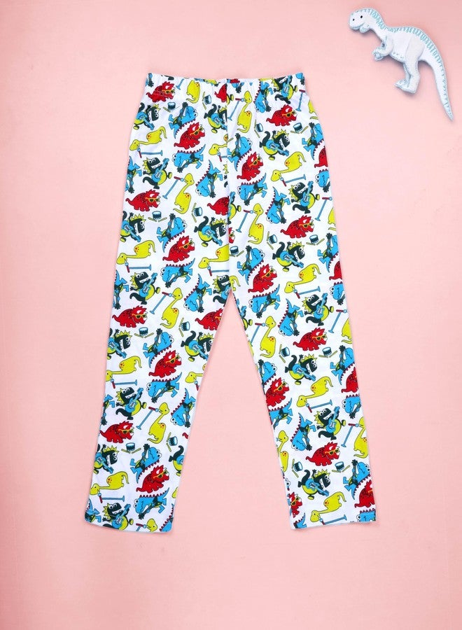 KiddoPanti Boys Cotton All-Over Dino Print Pyjama Pant With Single Pocket, White Dino - 4-6Y - Image 3