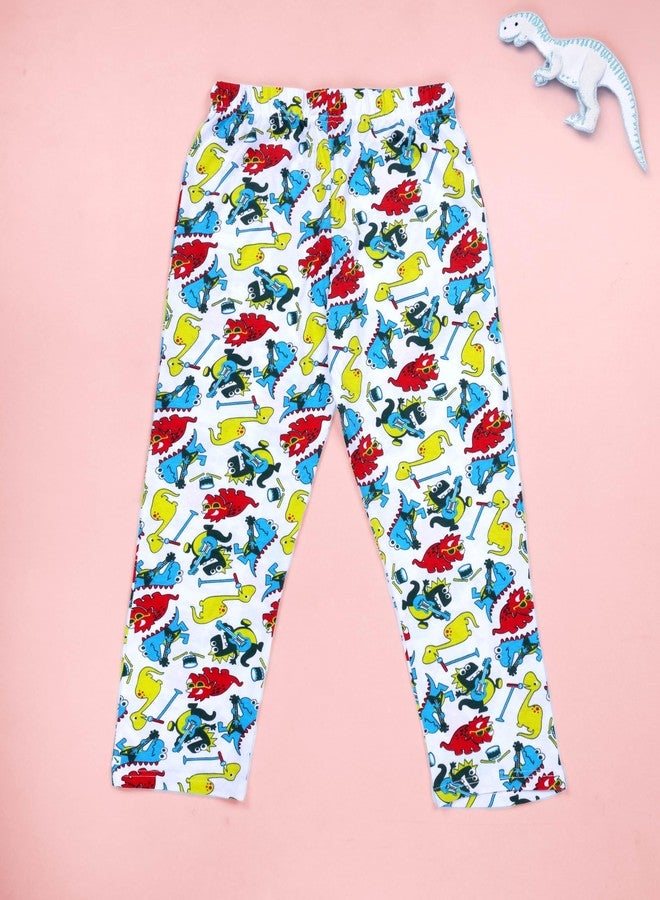 KiddoPanti Boys Cotton All-Over Dino Print Pyjama Pant With Single Pocket, White Dino - 4-6Y - Image 4