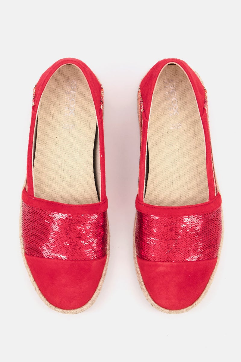 GEOX Women Slip On Sequins Detail Suede Flats, Red - Image 2