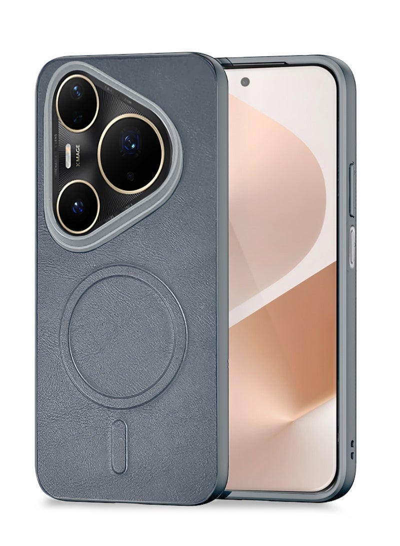 Wtech Huawei Pura 80 Pro 5G 2025 Luxury Matte Leather Magnetic MagSafe Wireless Charging Soft Case Cover (MCMPMN) - Grey - Image 1